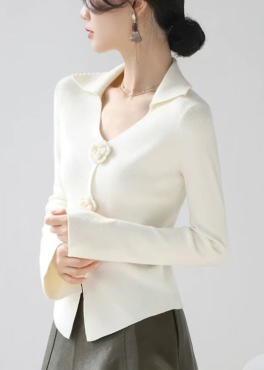 Style Red V Neck Floral Slim Fit Knit Sweater Spring