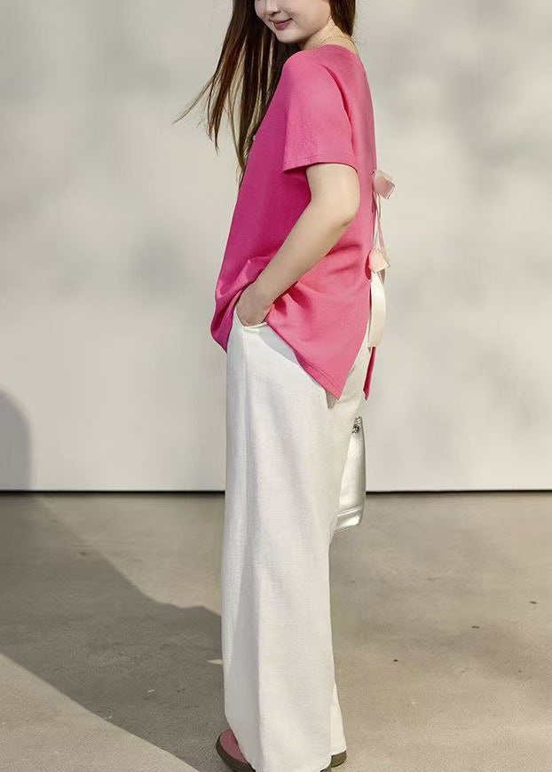 Style Rose Oversized Side Open Bow Cotton Tops Summer