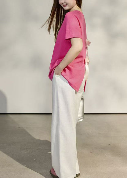 Style Rose Oversized Side Open Bow Cotton Tops Summer
