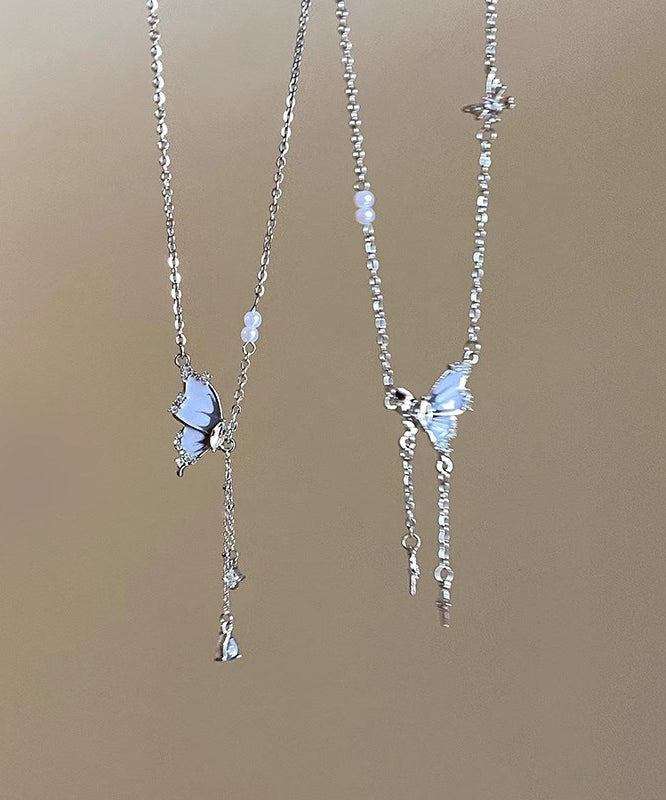 Style Silk Copper Alloy Zircon Butterfly Pendant Necklace