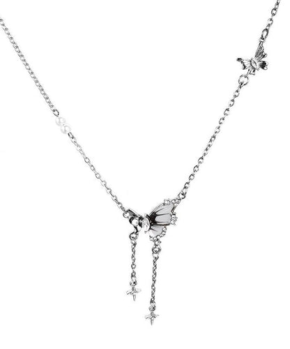Style Silk Copper Alloy Zircon Butterfly Pendant Necklace