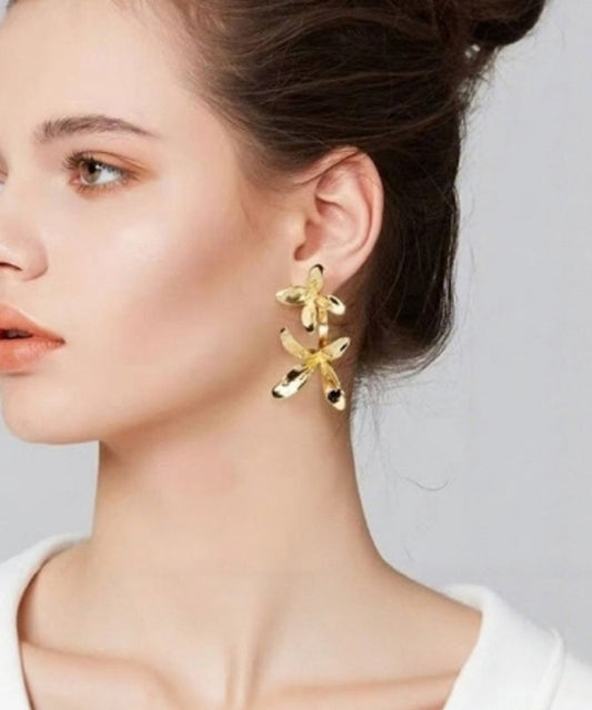 Style Silk Copper Overgild Enamel Drip Glaze Orchid Stud Earrings