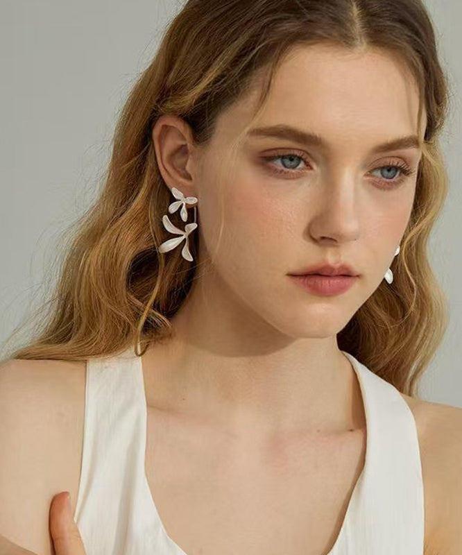 Style Silk Copper Overgild Enamel Drip Glaze Orchid Stud Earrings