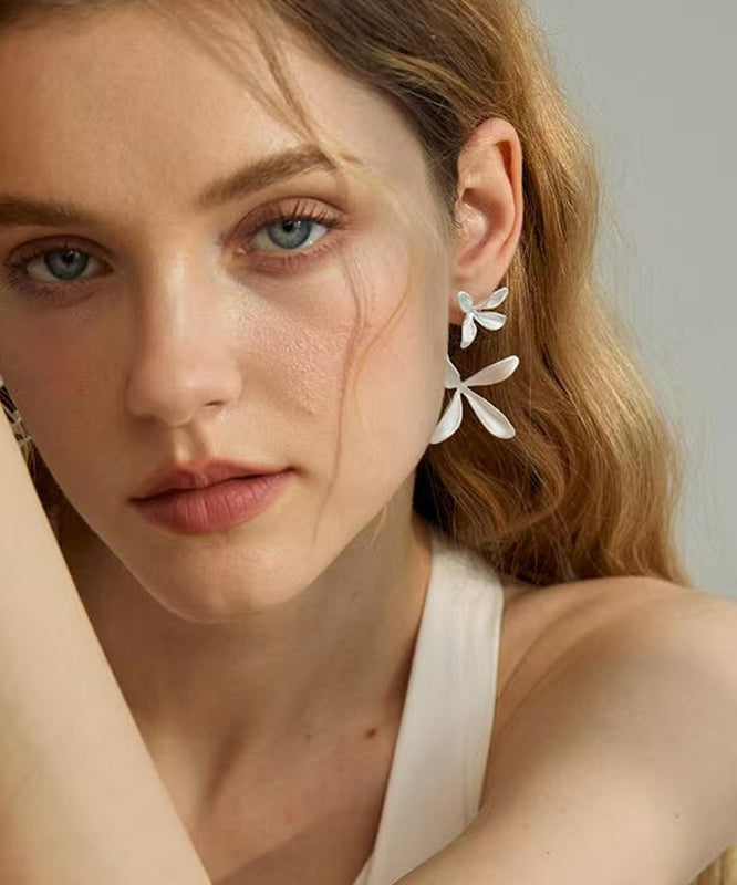 Style Silk Copper Overgild Enamel Drip Glaze Orchid Stud Earrings