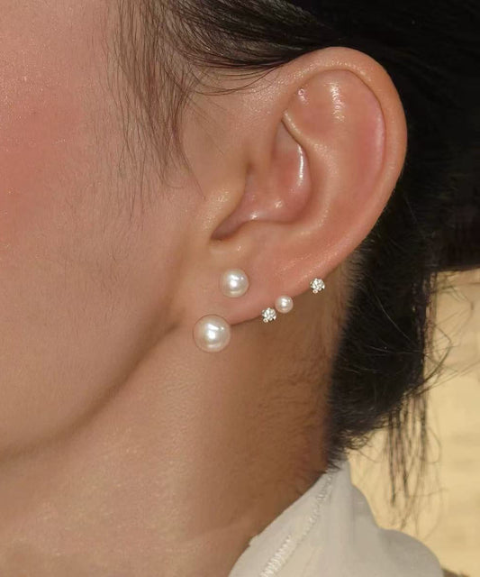 Style Silk Copper Zircon Gypsophilah Pearl Stud Earrings