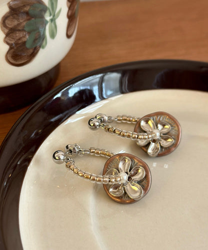 Style Silk Slterling Silver Floral Beading Hoop Earrings