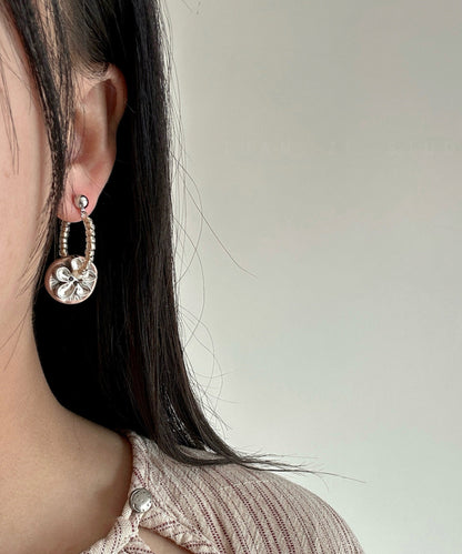 Style Silk Slterling Silver Floral Beading Hoop Earrings