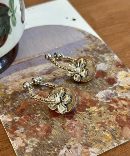 Style Silk Slterling Silver Floral Beading Hoop Earrings