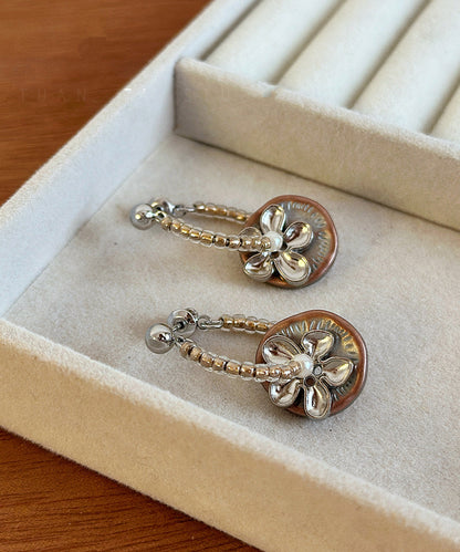 Style Silk Slterling Silver Floral Beading Hoop Earrings