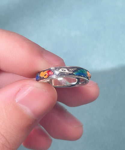 Style Silk Sterling Silver Enamel Nine-Tailed Fox Open Rings