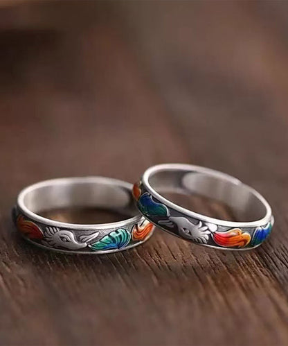 Style Silk Sterling Silver Enamel Nine-Tailed Fox Open Rings