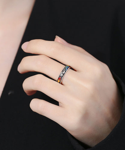 Style Silk Sterling Silver Enamel Nine-Tailed Fox Open Rings