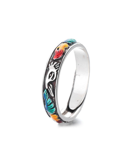 Style Silk Sterling Silver Enamel Nine-Tailed Fox Open Rings