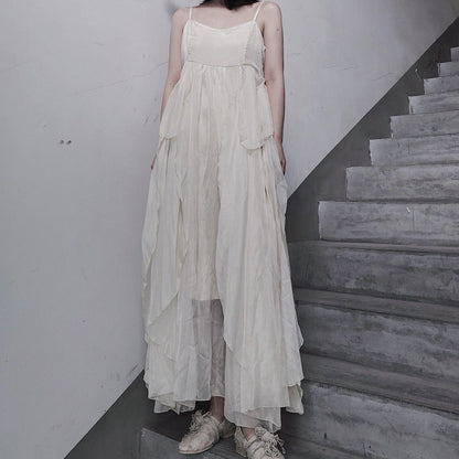 Style Spaghetti Strap Asymmetric Tunics Catwalk White Dresses - SooLinen
