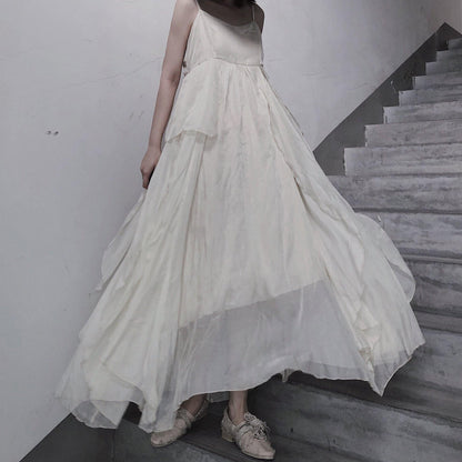 Style Spaghetti Strap Asymmetric Tunics Catwalk White Dresses - SooLinen
