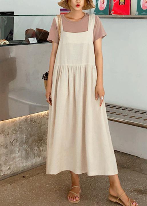 2021 Style Spaghetti Strap Cinched linen cotton clothes For Women Sewing black Dress - SooLinen