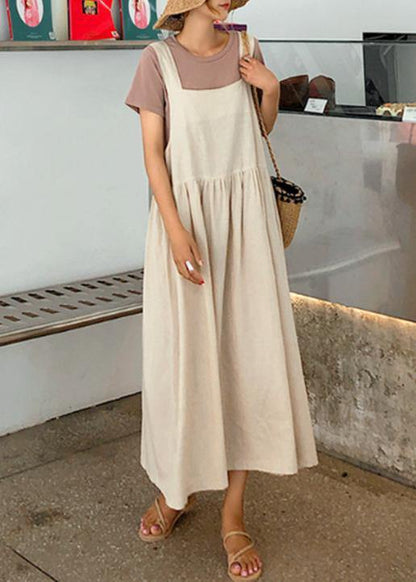 2021 Style Spaghetti Strap Cinched linen cotton clothes For Women Sewing black Dress - SooLinen