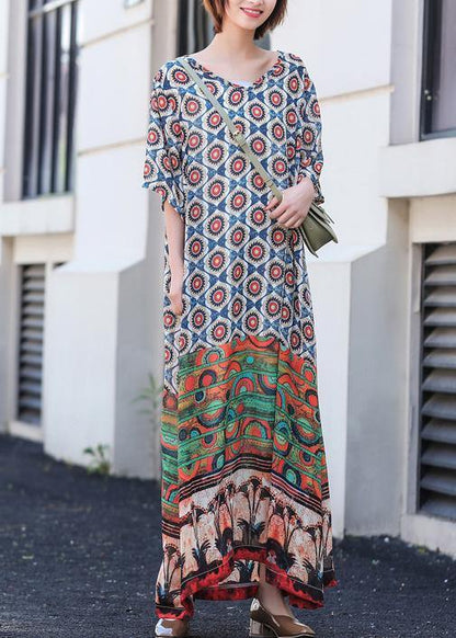Style V Neck Dress Sleeve Print Traveling Dress - SooLinen