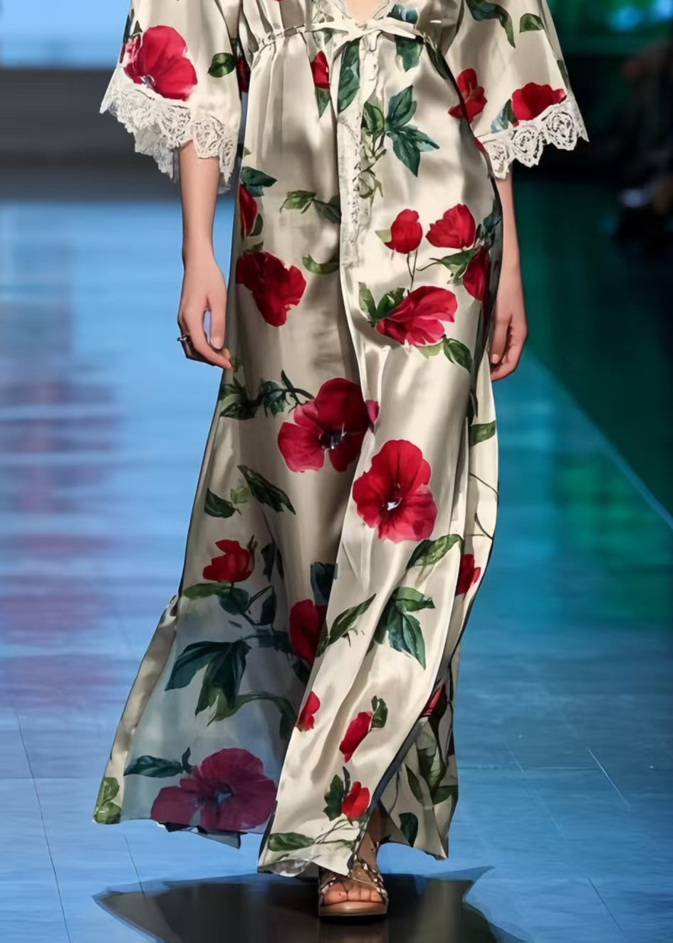 Style V Neck Floral Print Silk Holiday Dresses Summer