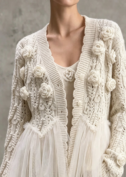 Style V Neck Floral Tulle Patchwork Knit Two Pieces Set Fall