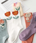 Style Versatile Floral Jacquard Cotton Mid Calf Socks
