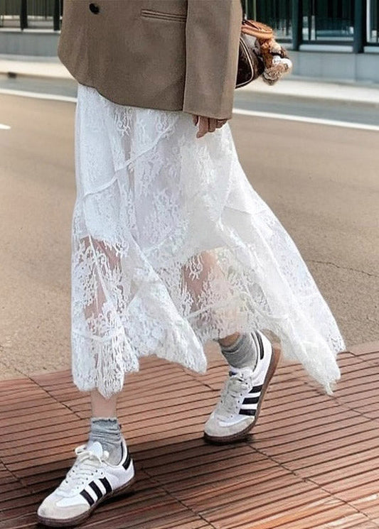 Style White Asymmetrical Patchwork Lace A Line Skirts