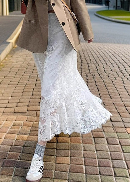 Style White Asymmetrical Patchwork Lace A Line Skirts