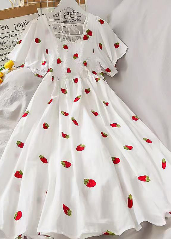 Style White Backless Print Cotton Long Dress Summer