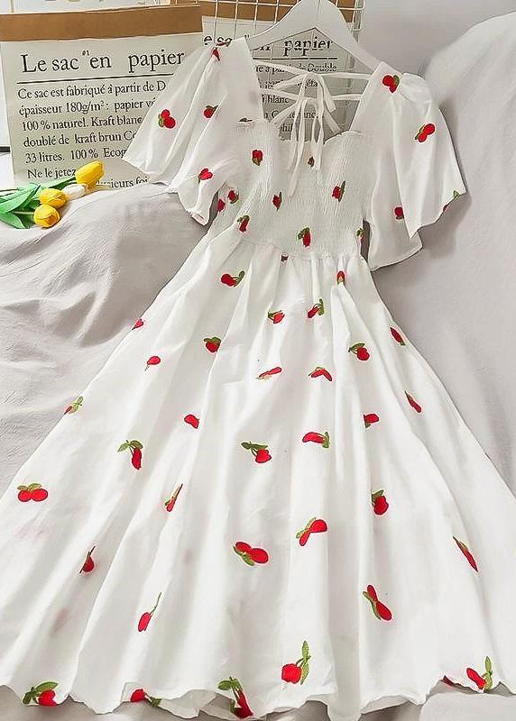 Style White Backless Print Cotton Long Dress Summer