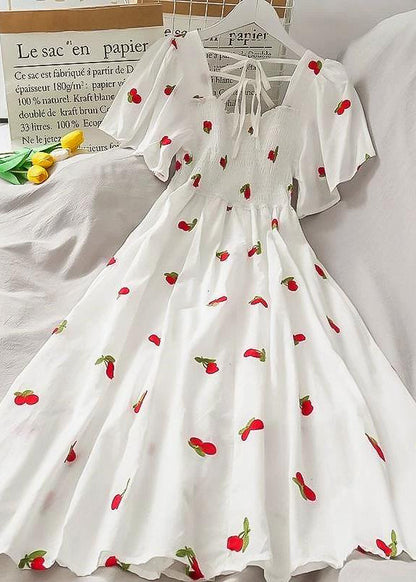 Style White Backless Print Cotton Long Dress Summer