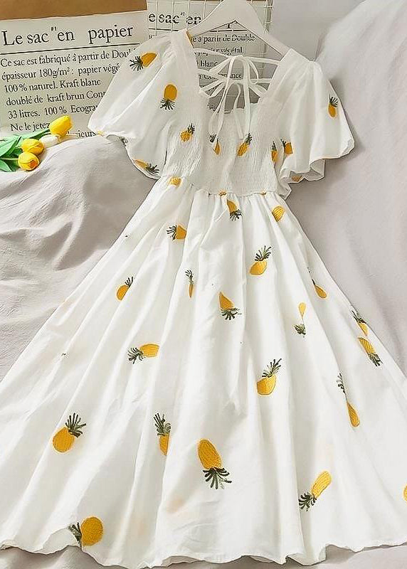 Style White Backless Print Cotton Long Dress Summer