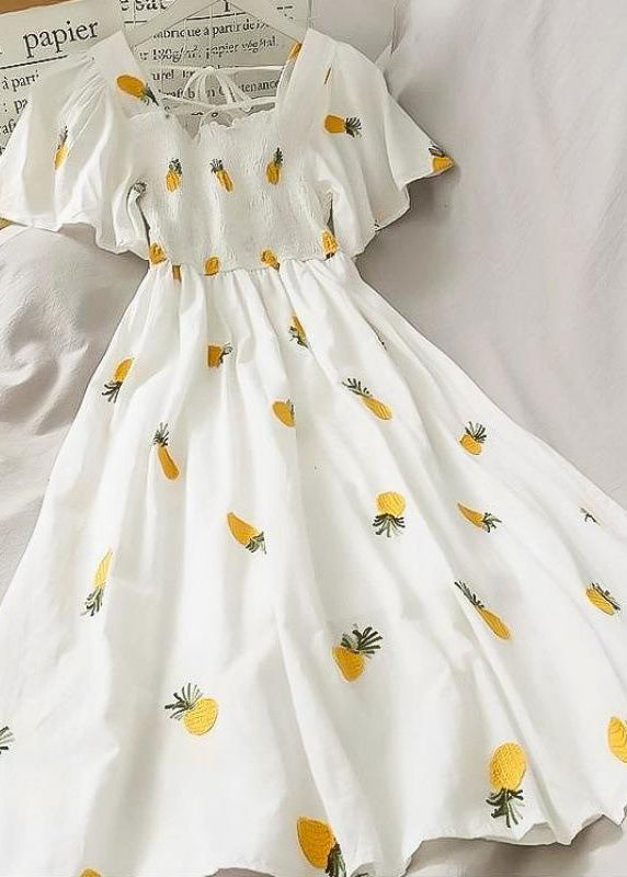 Style White Backless Print Cotton Long Dress Summer