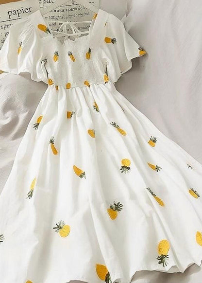 Style White Backless Print Cotton Long Dress Summer