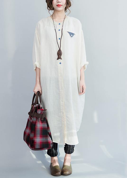 Style White Button Maxi Summer Cotton Dress - SooLinen