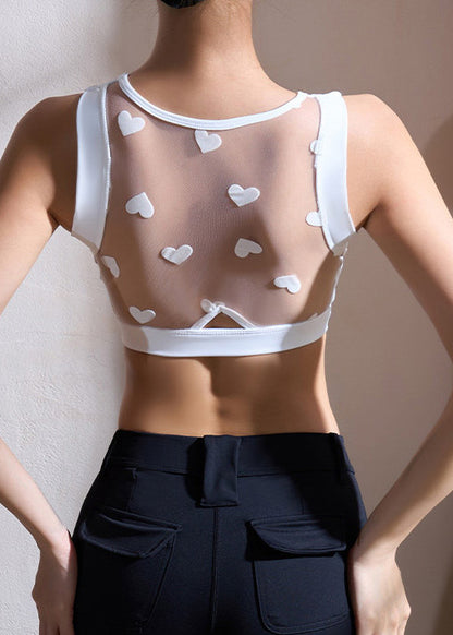 Style White Heart Tulle Patchwork Tank Tops Workout