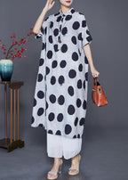 Style White Oversized Dot Print Silk Shirt Dress Summer