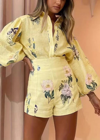Style White Oversized Print Cotton Women Sets 2 Pieces Summer