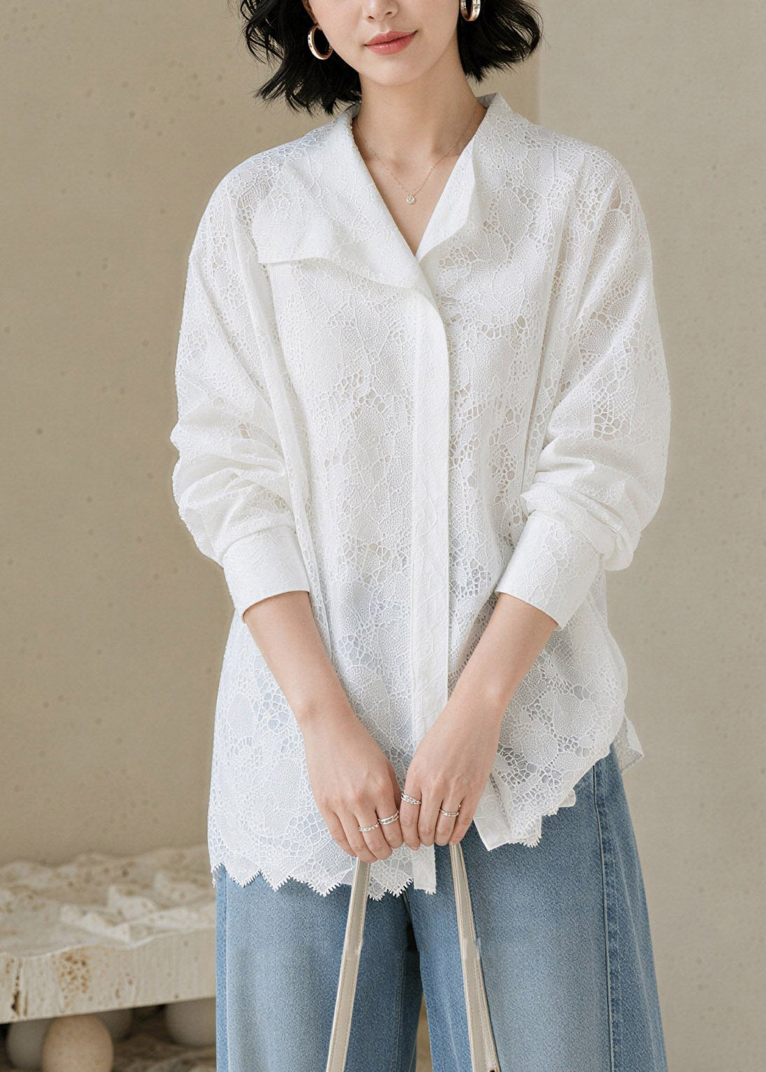 Style White Peter Pan Collar Lace Shirts Fall