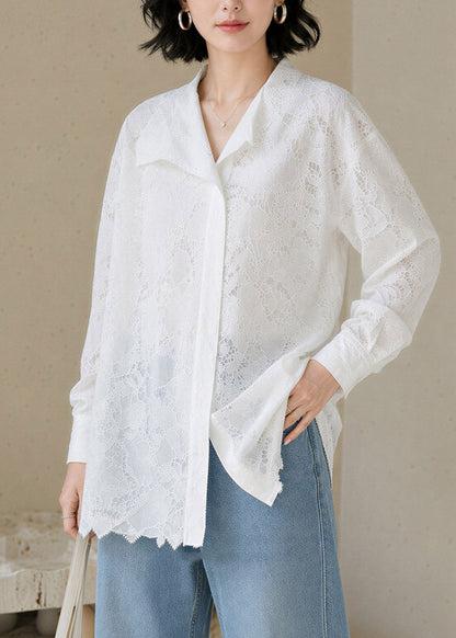 Style White Peter Pan Collar Lace Shirts Fall