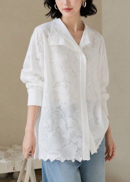 Style White Peter Pan Collar Lace Shirts Fall