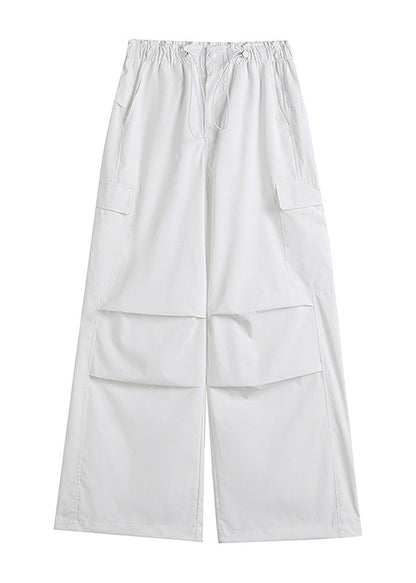 Style White Pockets Drawstring Cotton Pants Fall