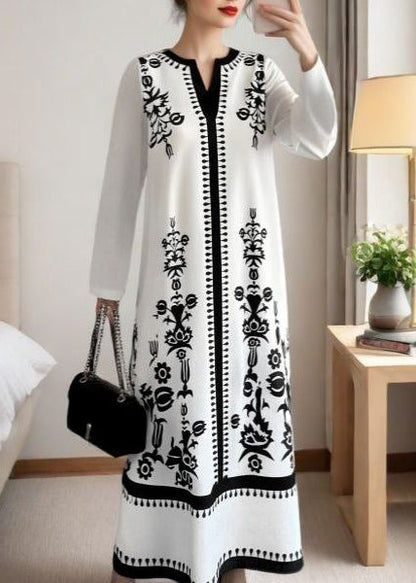 Style White Print Cotton Holiday Dress Fall