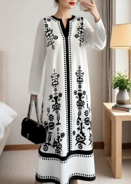 Style White Print Cotton Holiday Dress Fall
