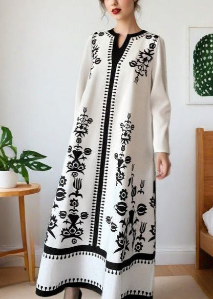 Style White Print Cotton Holiday Dress Fall