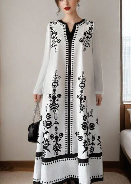 Style White Print Cotton Holiday Dress Fall