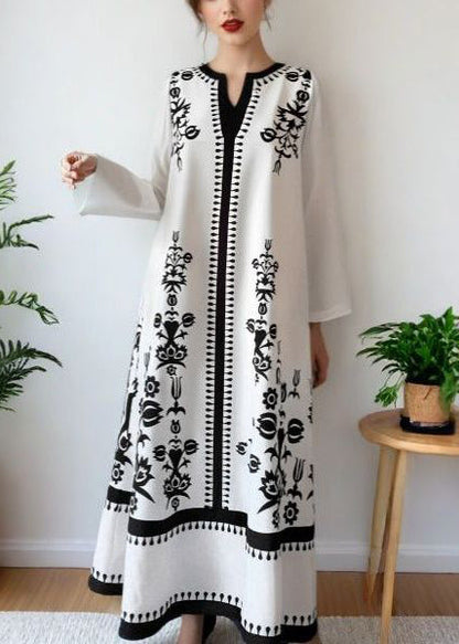 Style White Print Cotton Holiday Dress Fall