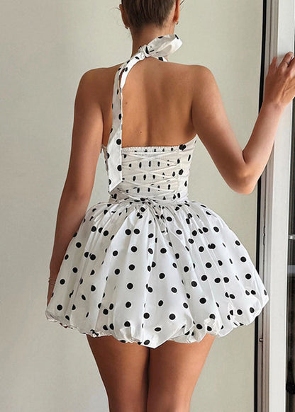 Style White Print Wrinkled Tie Waist Mini Dresses Sleeveless