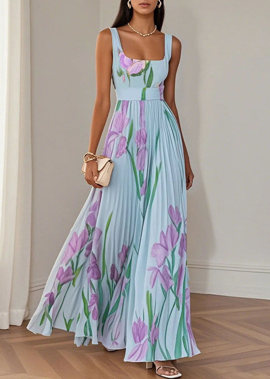 Style White Square Collar Print Patchwork Chiffon Dresses Summer