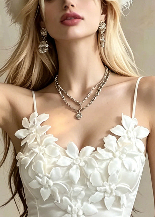 Style White Stereoscopic Floral Cotton Beach Vest Summer