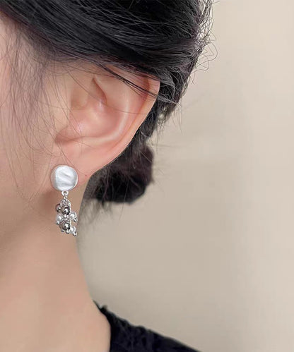 Style White Sterling Silver Pearl Tassel Drop Earrings